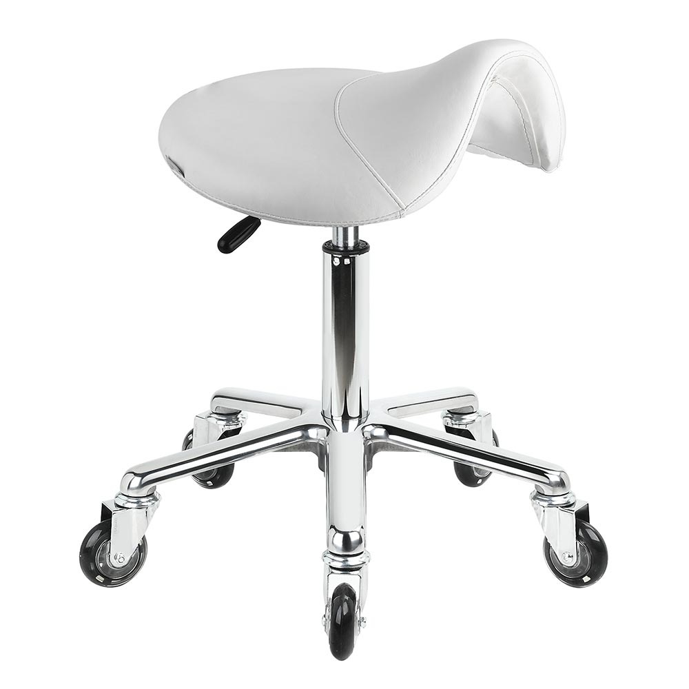 Taboret Hoker White Saddle Salon Stool with Aluminium Base